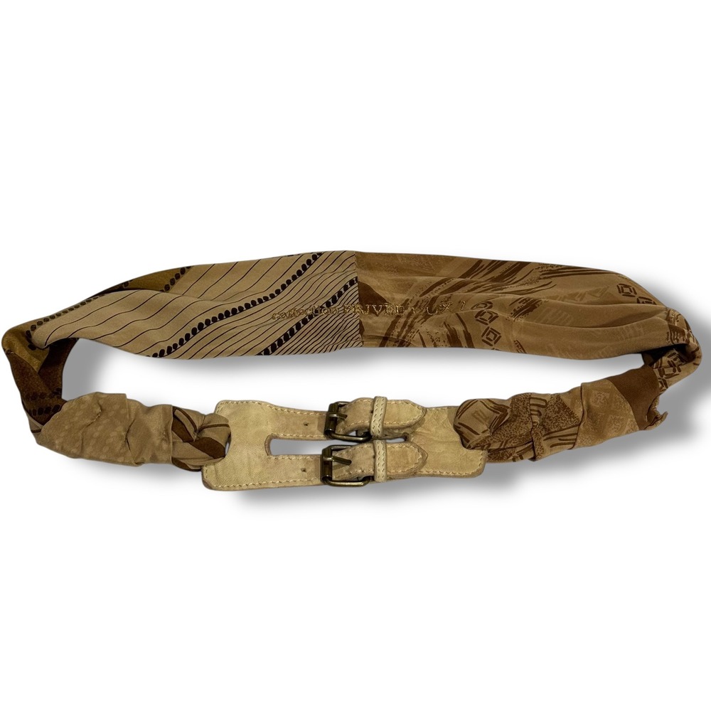 Collection PRIVEE LUX Silk Leather Belt Brown Mixed Print Buckle Womens Small